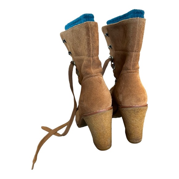 UGG suede camel brown lace up zipper heeled winter boots - Picture 10 of 14